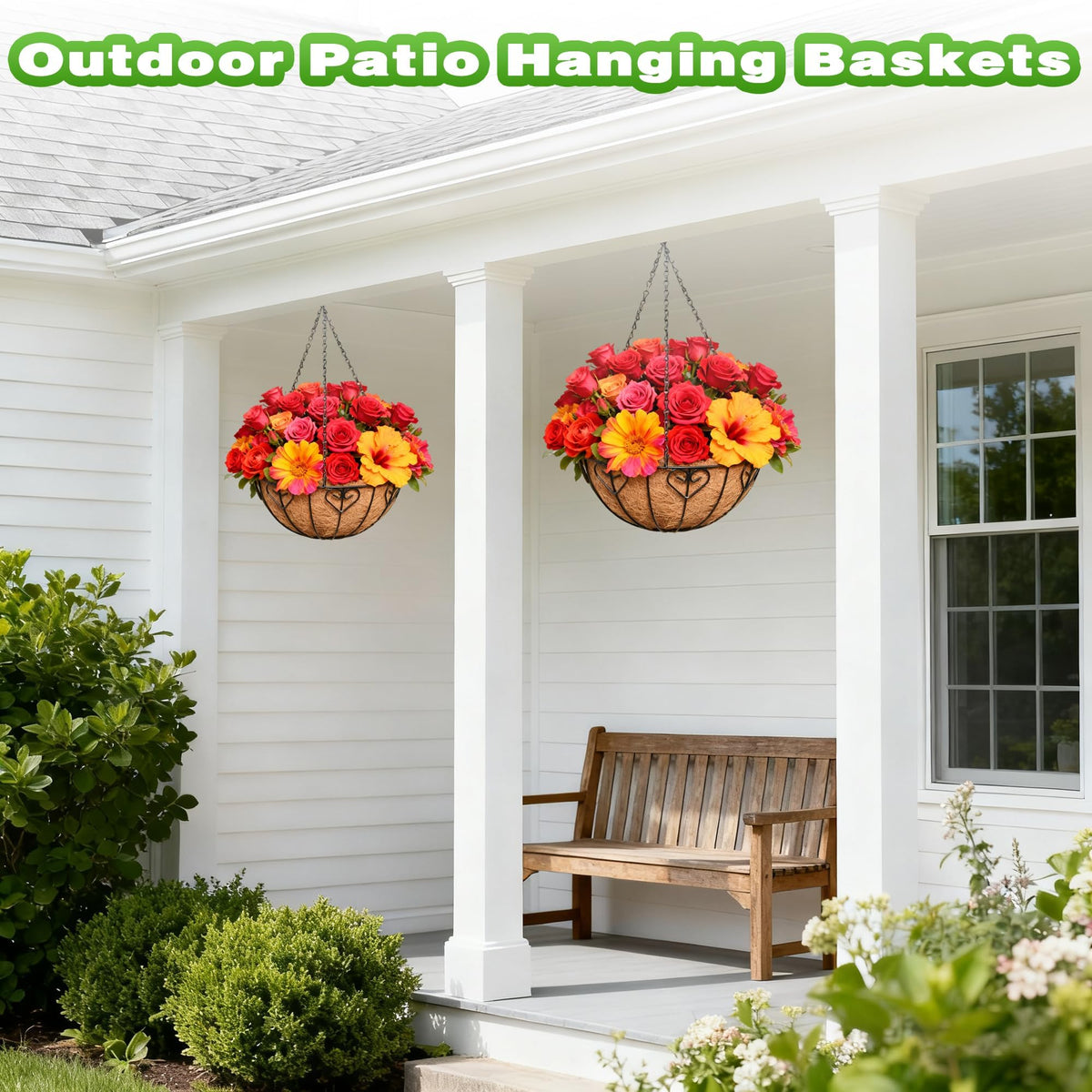 Qusuxi 2 Pack 12 Inch Metal Outdoor Hanging Baskets Black Heavy Duty Hanging Planters with Coco Liners for Indoor Outdoor Plants Gardens Patios Terraces(Heart-Shaped)