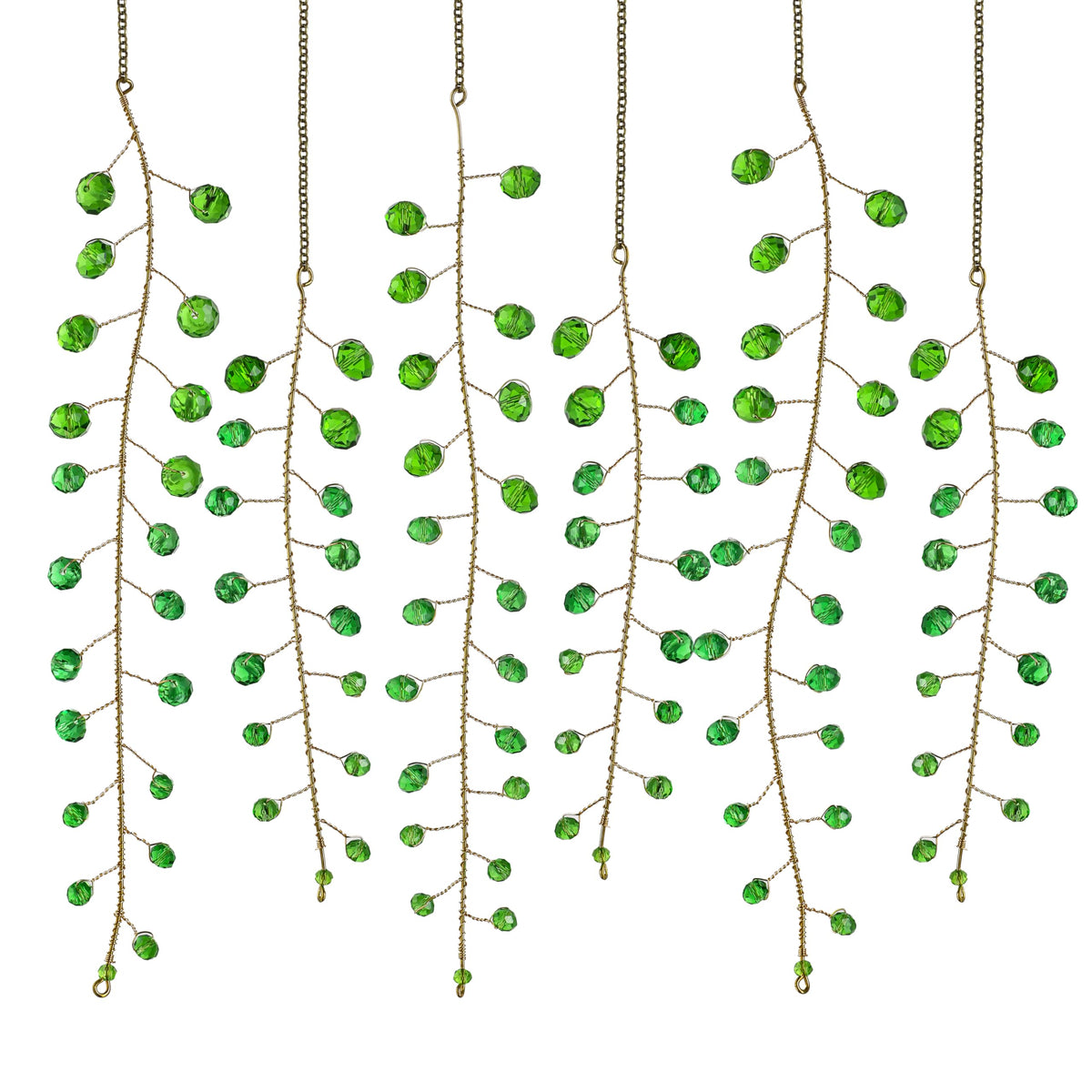 H&D HYALINE & DORA 6 Pcs Crystal Beaded Suncatchers Artificial Green Plants Hanging Wind Chime with Chain for Window Indoor Outdoor Potted Plants Decorations Plant Lover Gift