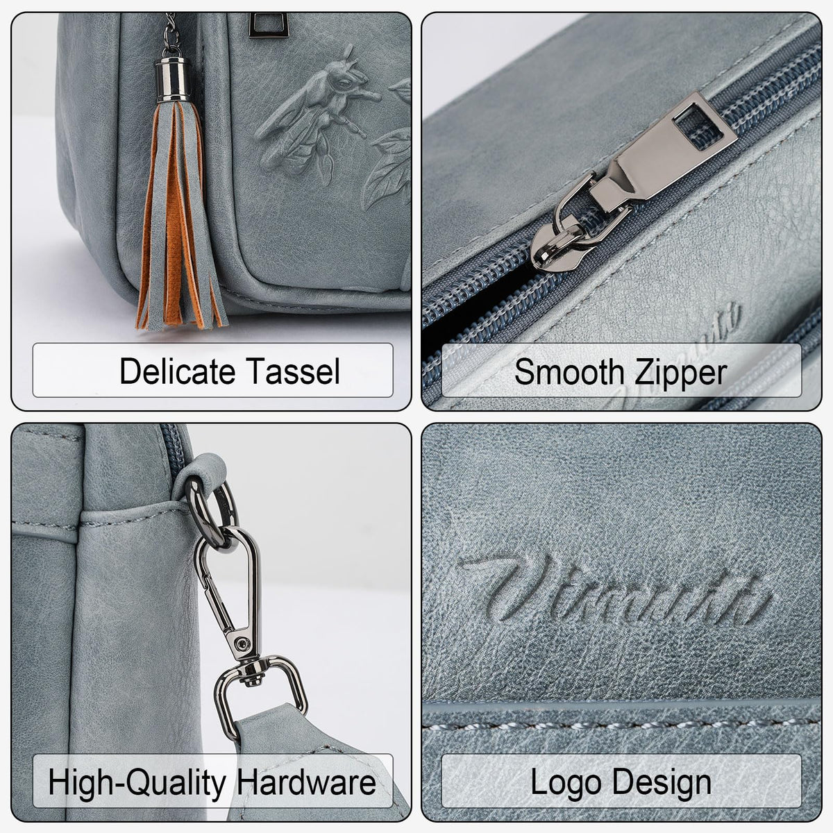 VIMUTI Crossbody Bags for Women Trendy, Vegan Leather Crossbody Purses Travel Shoulder Handbags Embossed Design (Blue)