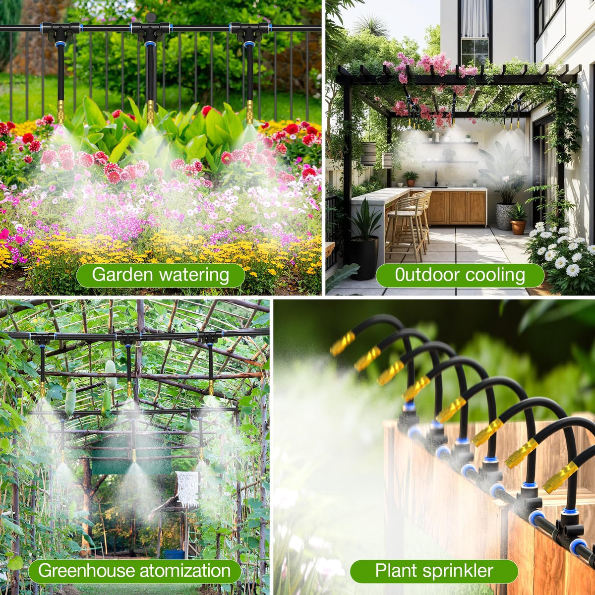 MIXC Drip Irrigation System with Timer,1/4" 100Ft Automatic Garden Watering Kit with 16pcs 360°Adjustable Brass Nozzles & Bendable Rod,for Outdoor Plants,Lawn,Raised Bed,Potted Plant,Yard,Greenhouse