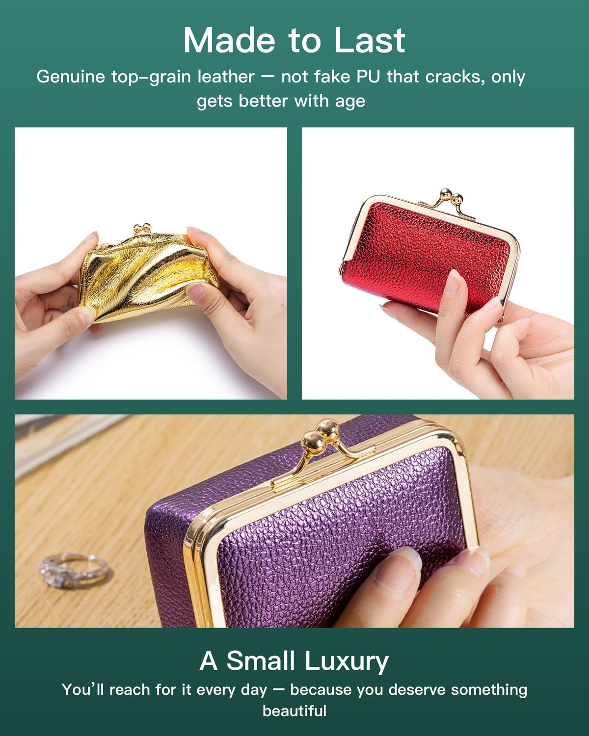 Nsciyise Genuine Leather Travel Jewelry Box, Mini Jewelry Organizer Case with Mirror for Women, Small Lipstick Bag for Purse, Cute Portable Gift for Her women giril (Green, Lridescent)