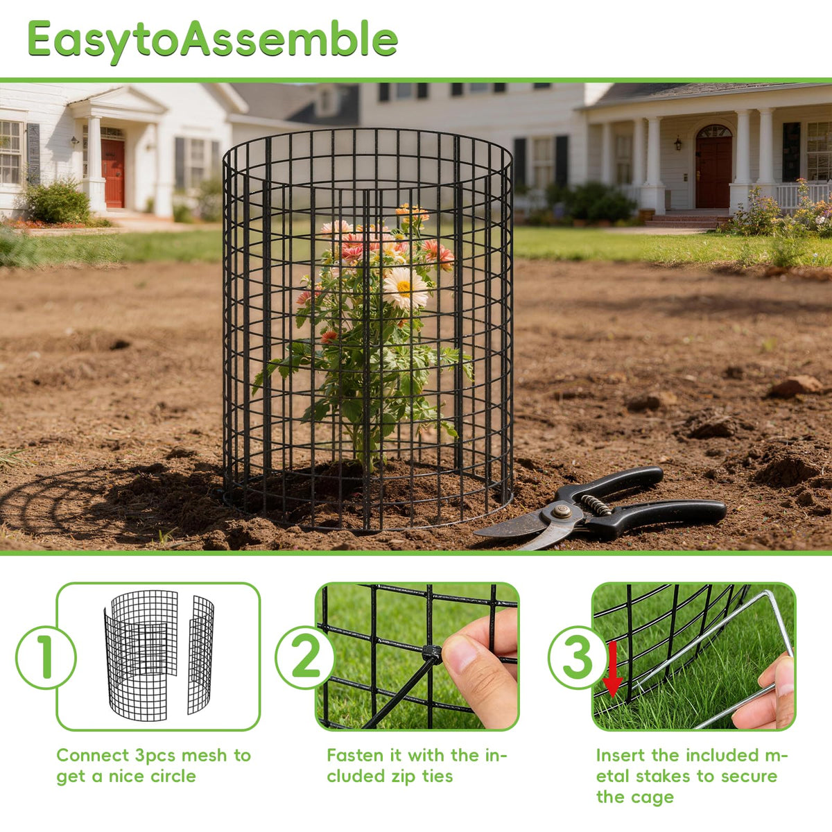 10 Packs Plant Protectors from Animals, 30Pcs 12"x 16" Large Metal Wire Mesh Garden Plant Cages for Outdoor Gardening, Chicken Wire Cloche Plant Cages for Rabbits with Zip Ties & Stakes(Black)