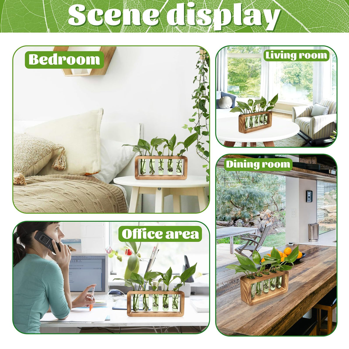 Glass Plant Propagation Station with 5 Test Tubes Colorful Planter Vase Birthday Gifts for Women in Wooden Stand