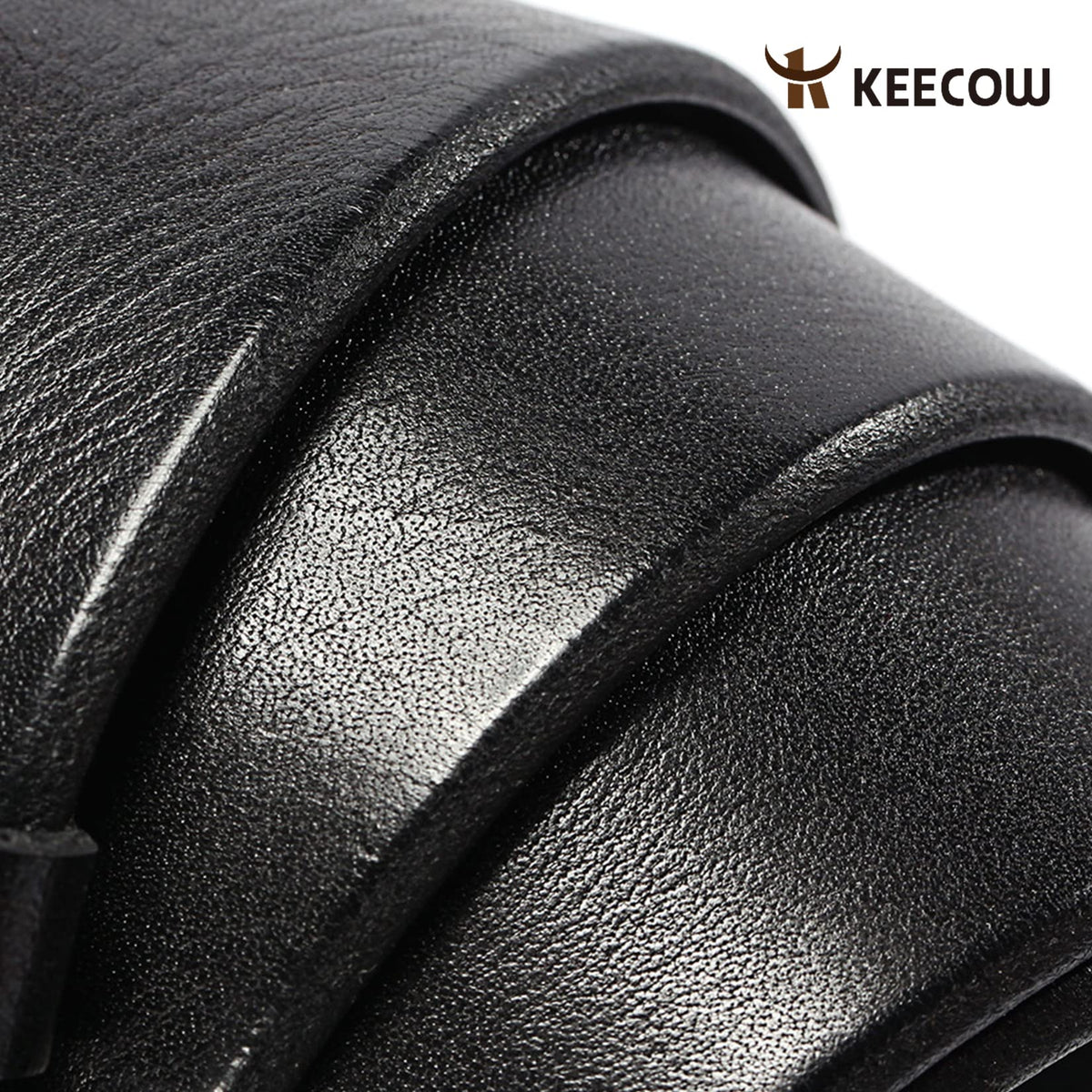 KEECOW Men's 100% Italian Cow Leather Belt Men With Anti-Scratch Buckle,Packed in a Box (Black-1003, 34-38)