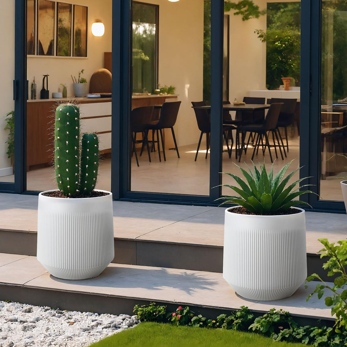 Yaghpy Plant Pots,Set of 2 Plastic Large Pots for Indoor Plants,Flower Pots Outdoor Planters with Drainage Hole and Seamless Saucer,(White 12Inches)