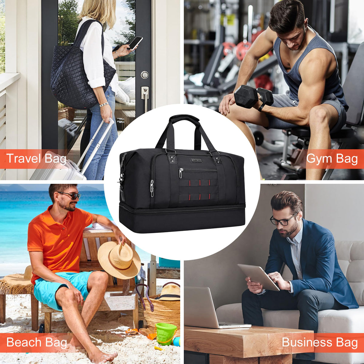 WITZMAN Travel Duffle Bags for Men Weekender Bags with Toiletry Bag Sets Carry On Overnight Bag 55L (B696 Black)