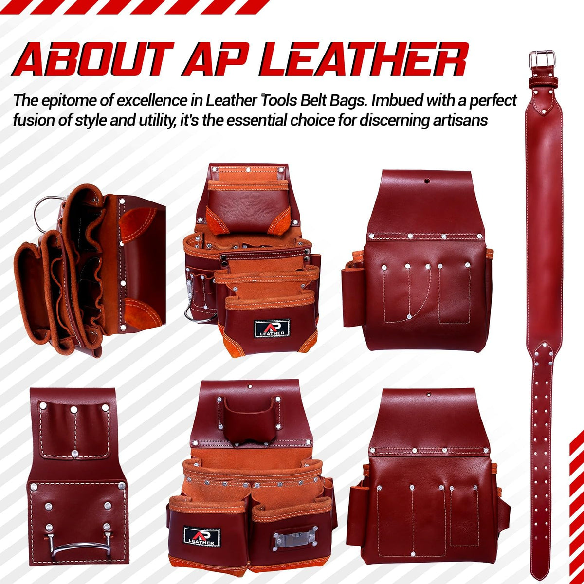 Ap-Leather Real cowhide oil tanned Leather Tool Belt/pouch/framer Set for Men/women Carpenters, Framers, Electricians, Gardeners & Construction Work with 26 Pockets.