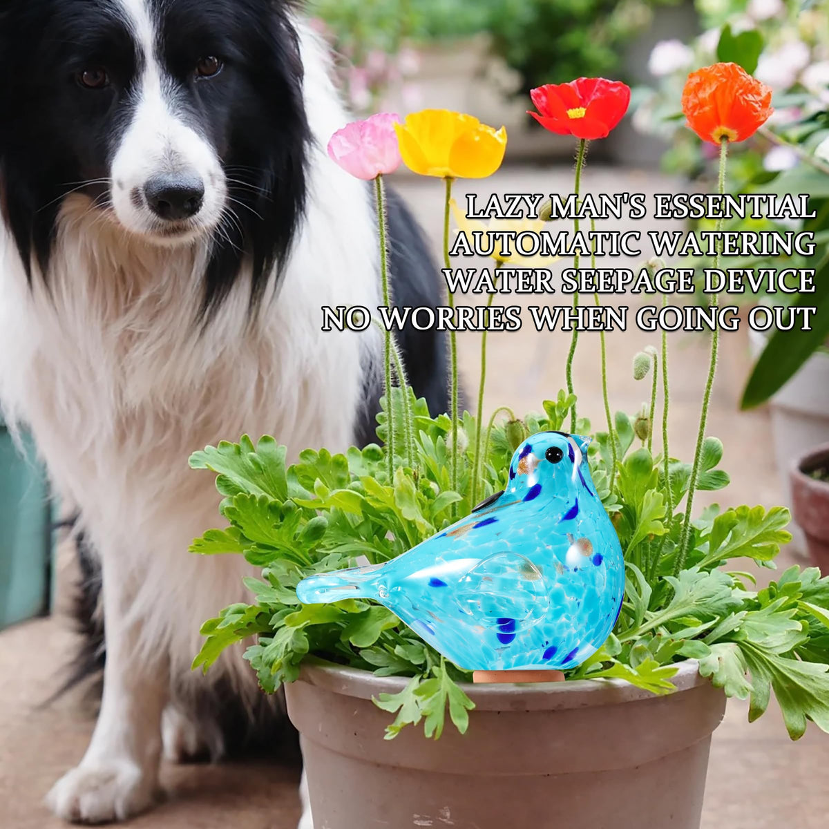 Plant Watering Globes, Bird Glass Self Watering Planter Insert - For Indoor & Outdoor Plants - Glass Plant Water Globes For Daily Use, Planter Spikes To Support Indoor & Outdoor Plant Health, Sky Bule