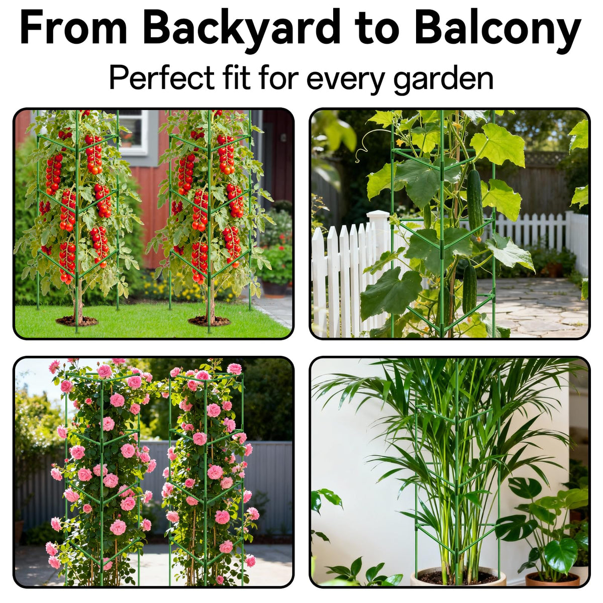 Halatool 57 Inch Tall Tomato Cages, 4 Pack Heavy Duty Metal Plant Supports Stakes for Garden, Adjustable Foldable Steel Trellis for Climbing Plants Cucumbers Peppers Cherry Flowers Vegetables Fruits