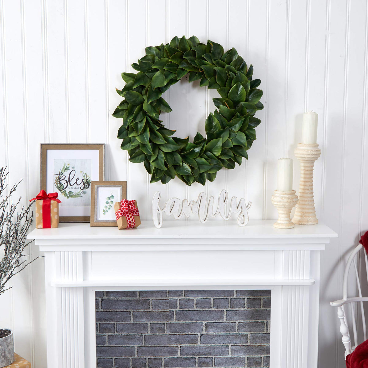 Nearly Natural 30in. Magnolia Artificial Wreath
