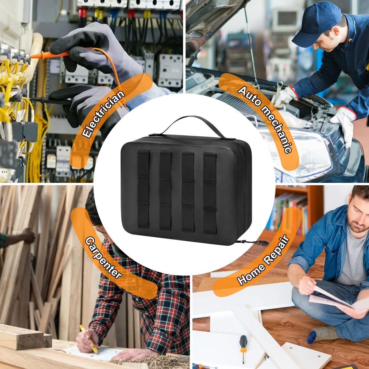 GRAOSO Water-resistant Utility Pouch, Multi-Purpose Tool Bag for Electronic, First Aid, Durable Leather Thermocompression Design, with Removable Binder and Divider, Black