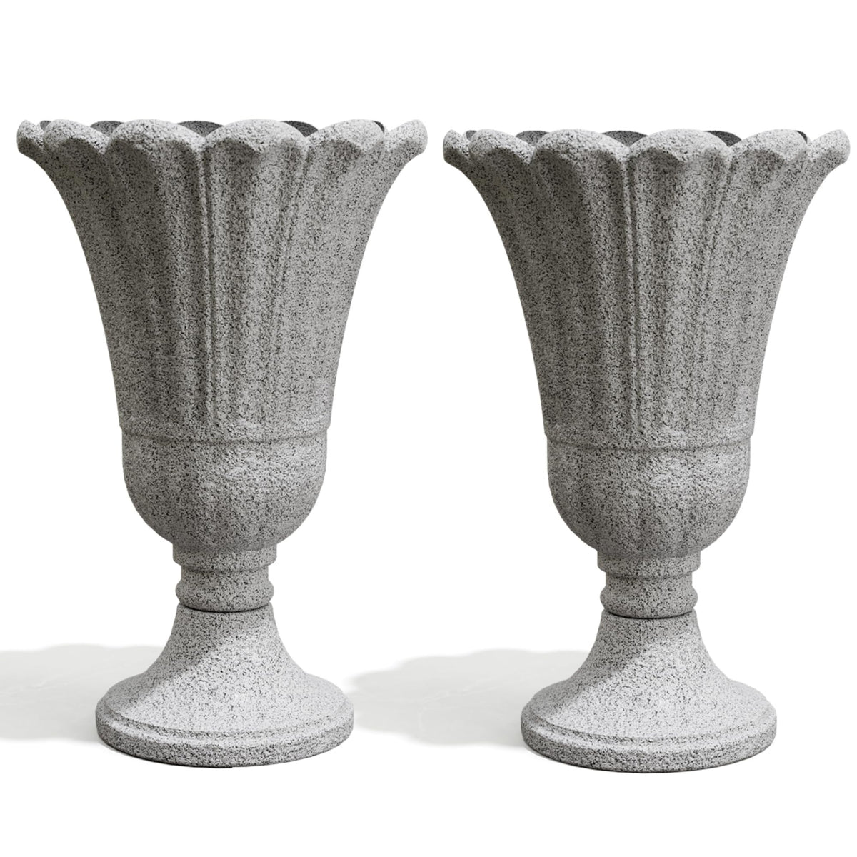 Trygoal 23.6" Tall Plastic Urn Planters for Outdoor Plants with Drainage Holes & Petal Design, Set of 2 Heavy-Duty Classic Indoor Large Flower Pots, Outdoor Planters for Porch/Home/Garden, Gray