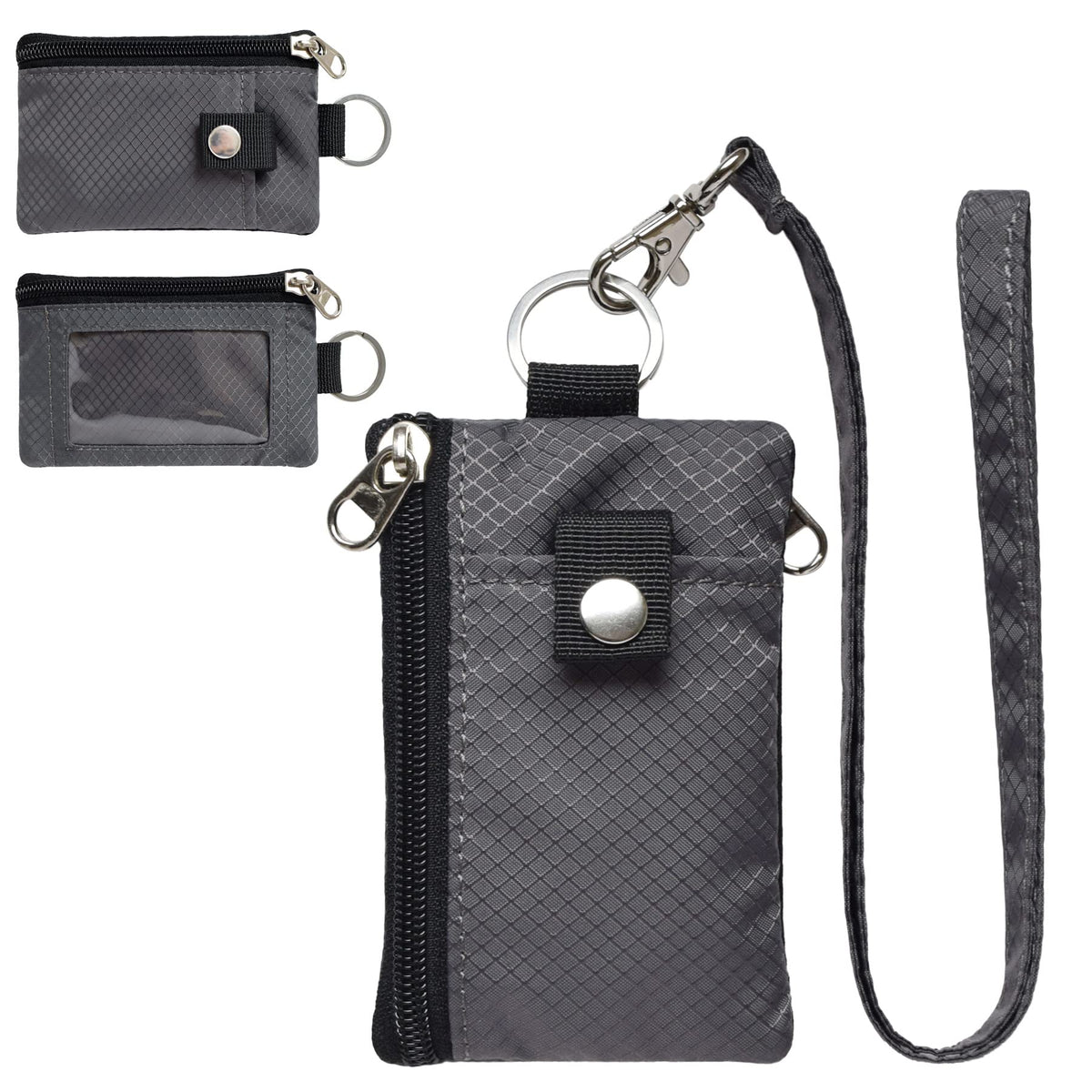 CHENSPRX Minimalist RFID Blocking Small Wallet with ID Window,WaterResistant Zip Id Case Wallet with Lanyard Keychain for Cards,Cash,Travel,Women,Men (DarkGrey)