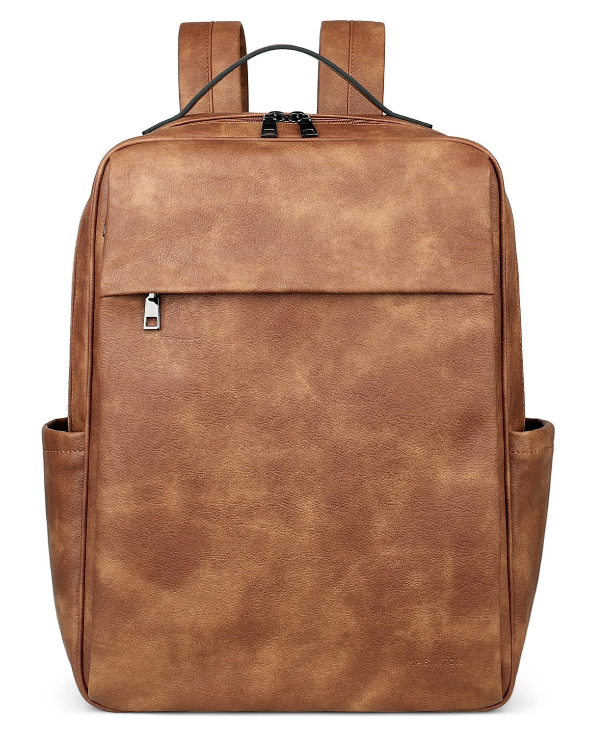 MASINTOR 15.6 inch PU Leather Laptop Backpack Purse for Women, Large College Casual Backpack Travel Bag Mocha Brown