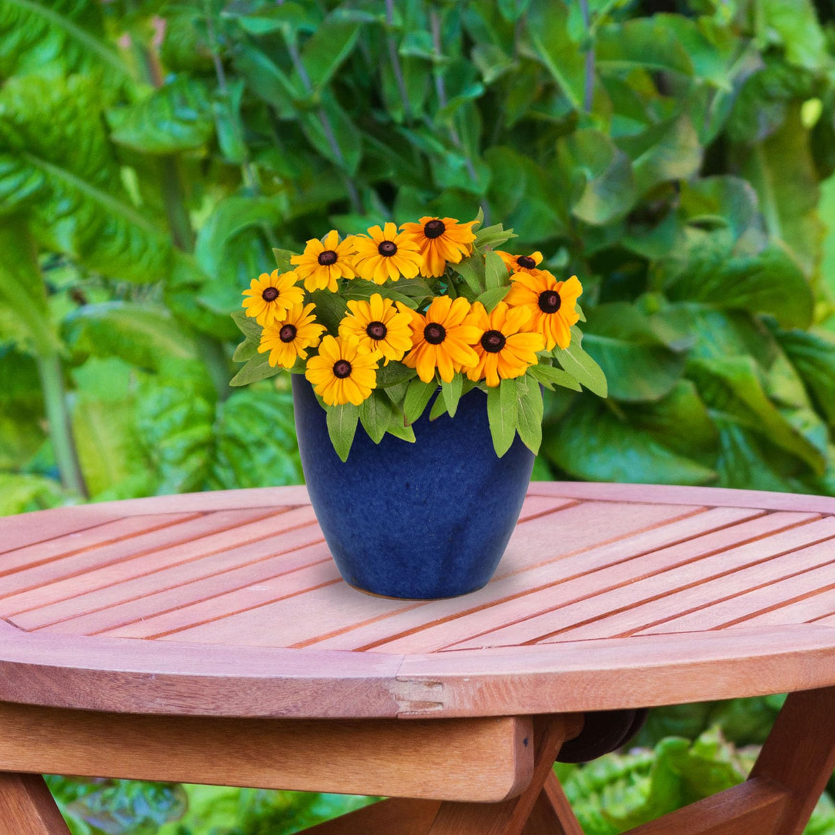 Sunnydaze Resort Round Ceramic Planter - Set of 2 Indoor or Outdoor Plant Pots with Drainage Hole - 8" - Imperial Blue Glaze