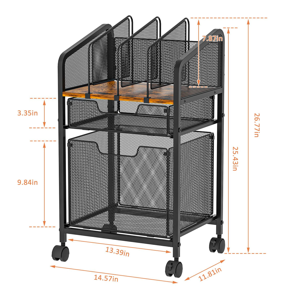 Tiaoheka Rolling File Cabinet with Adjustable Dividers, Mobile Filing Cabinet with 2 Storage Drawers on Lockable Wheels, Hanging File Organizer Beside Under Desk for Office, Home(Patent Pending)