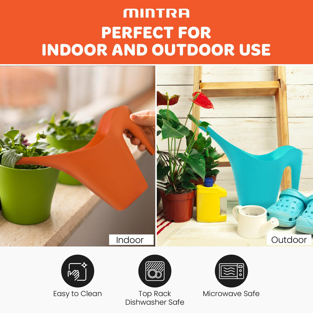 Mintra 1/2 Gallon Plant Watering Can, Long Spout Plastic Water Pitcher for Indoor & Outdoor Use, Durable & Lightweight Water Can for Watering Flowers & Potted Plants, 1 Pack, 2L/68 oz – Black