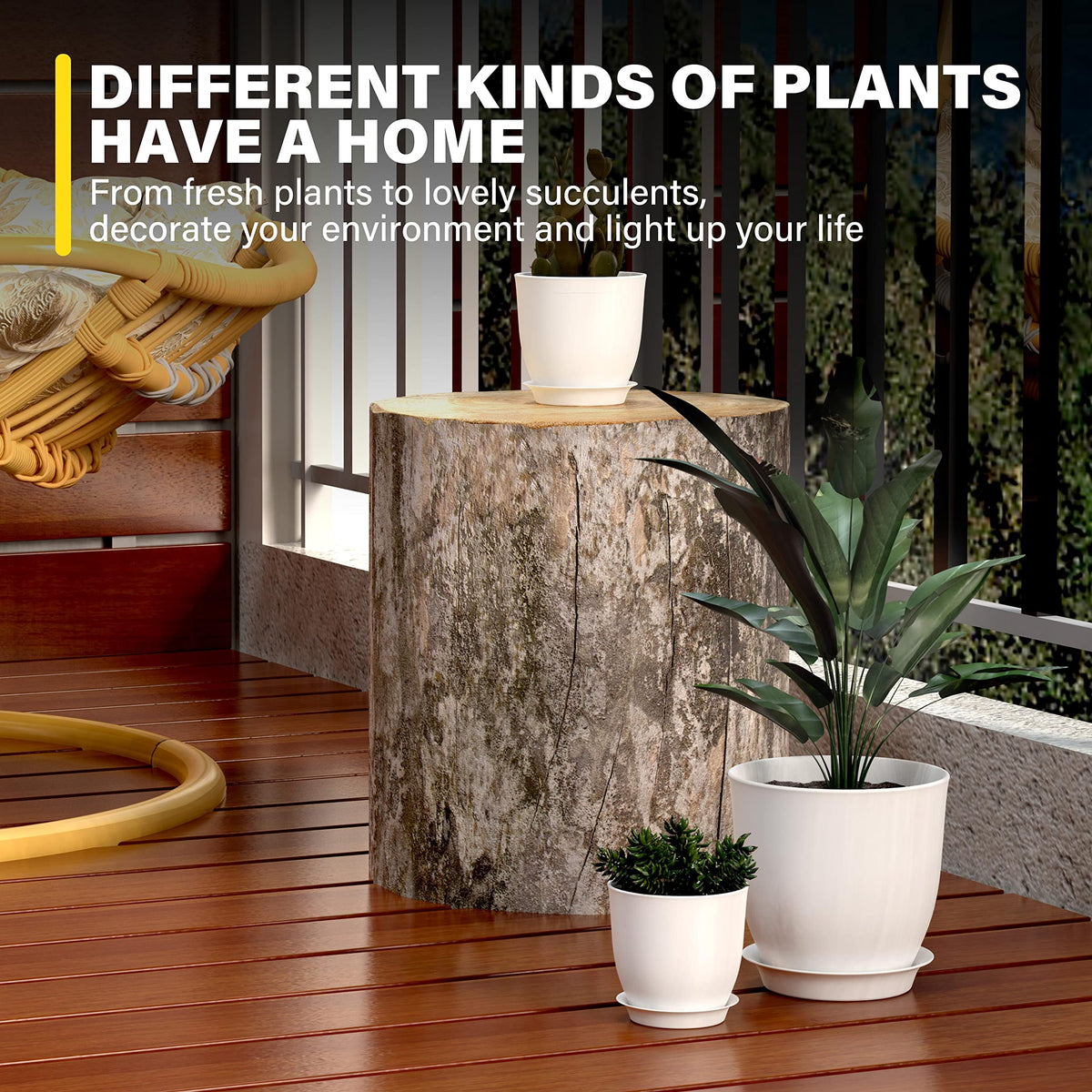 iPower 5 PCS Set Plant Pots Indoor 4.5-7.1 Inch Plastic Plant Pot with Drainage and Tray for All House Plants Like Succulents, Flowers, Cactus or Seedling, White