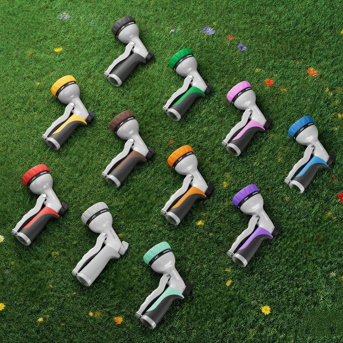 RESTMO Garden Hose Nozzle, Heavy Duty Metal Water Hose Nozzle with 7 Adjustable Spray Patterns, High Pressure Hand Sprayer with Flow Control, Best for Watering Plant & Lawn, Washing Car & Pet, Orange