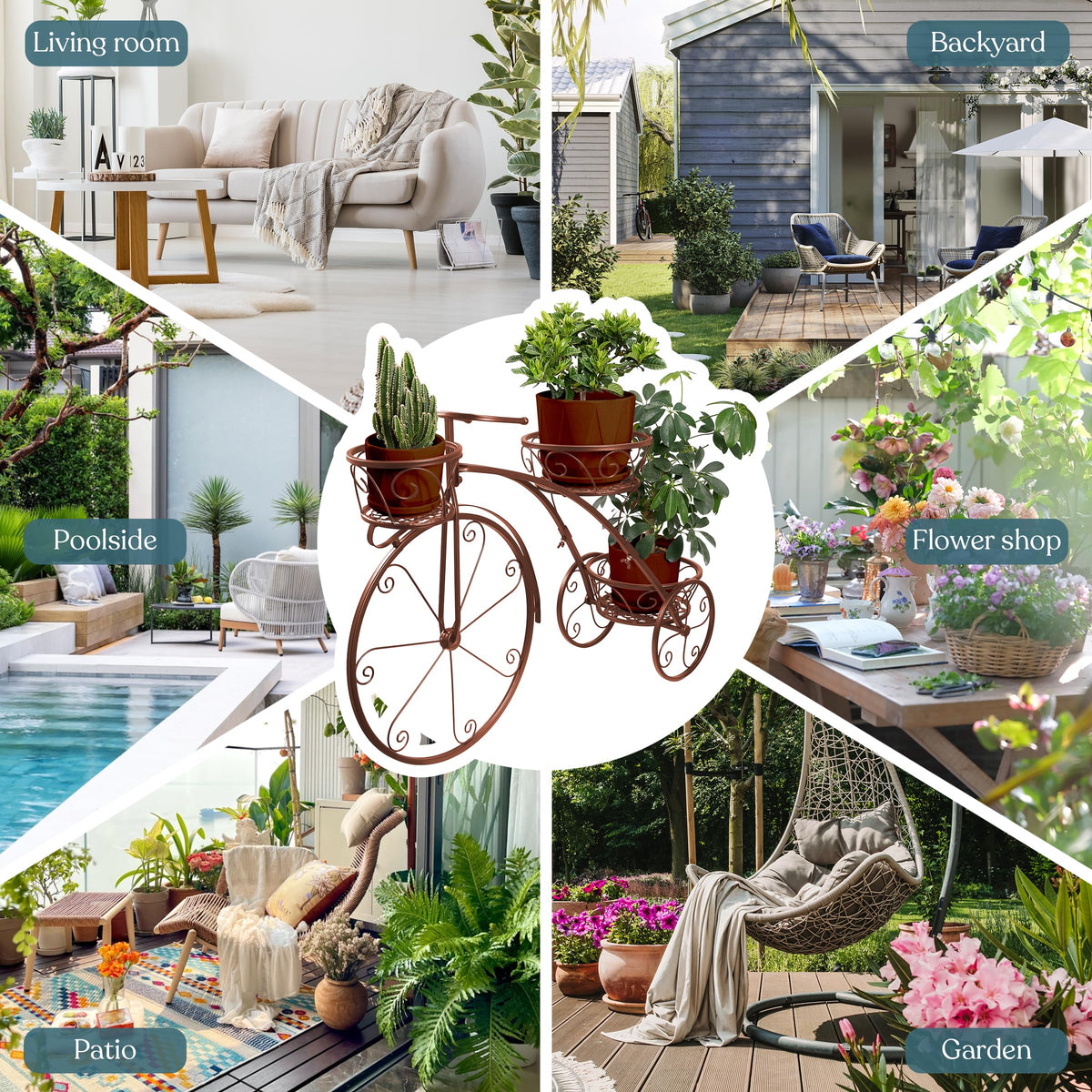 Sorbus Tricycle Plant Stand - Flower Pot Cart Holder - Ideal for Home, Garden, Patio - Great Gift for Plant Lovers, Housewarming, Mother’s Day - Parisian Style (Bronze)