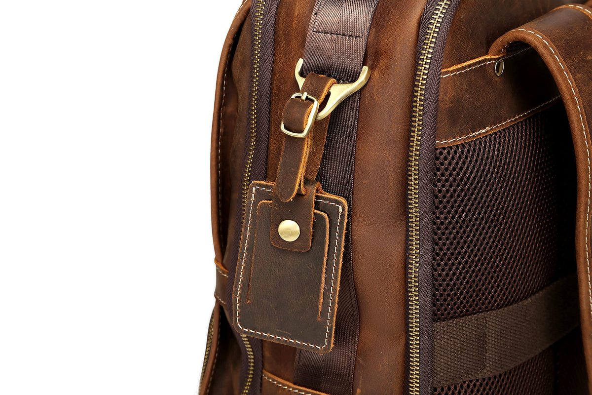 LANNSYNE Vintage Genuine Leather Backpack For Men 15.6 Inch Laptop Bag Overnight Weekender Camping Daypack Rucksack