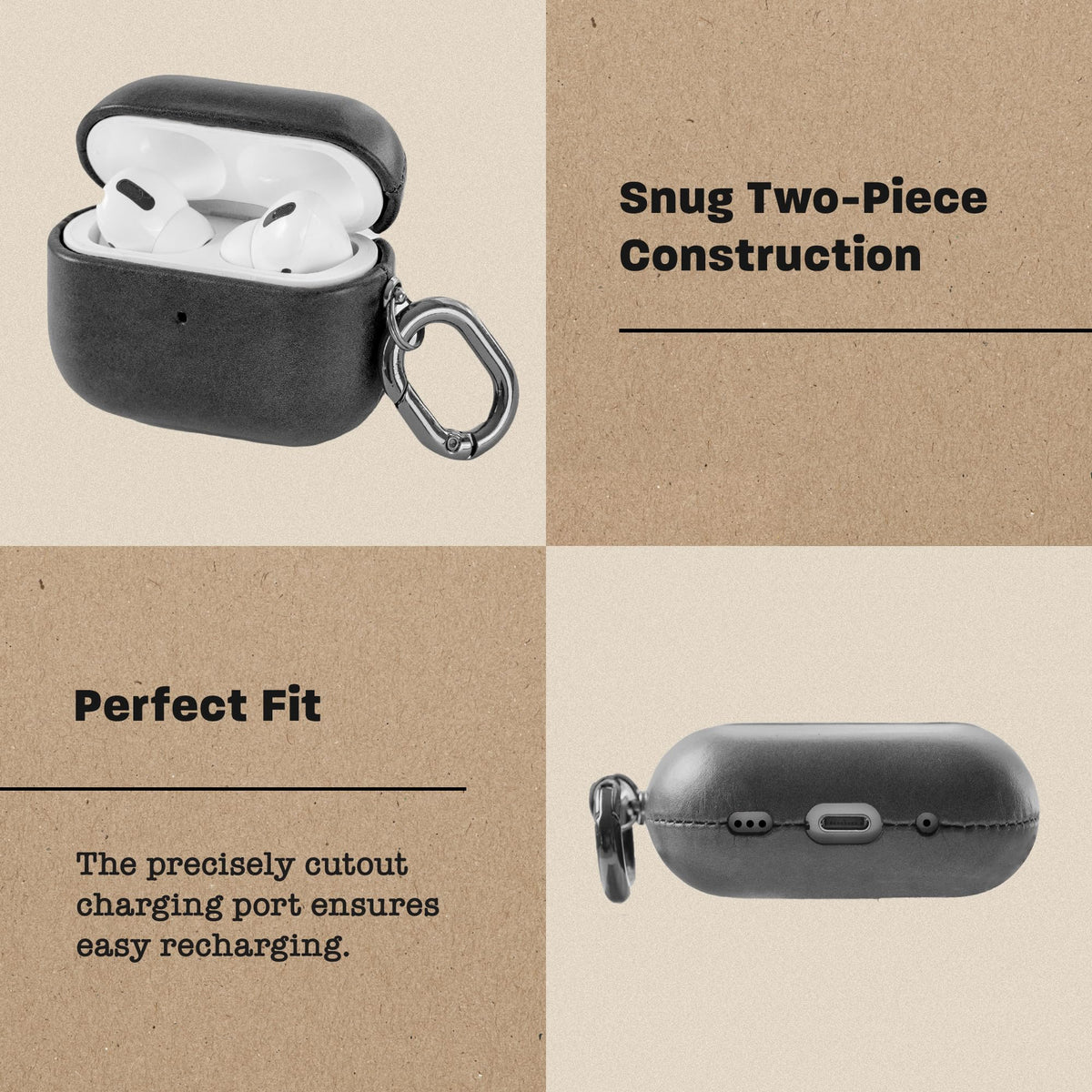 Le Pelle - Handcrafted Premium Italian Leather Case - for AirPods Pro (2nd Generation ONLY) - Two-Tone Effect with Unique Patina Over Time - Graphite Black
