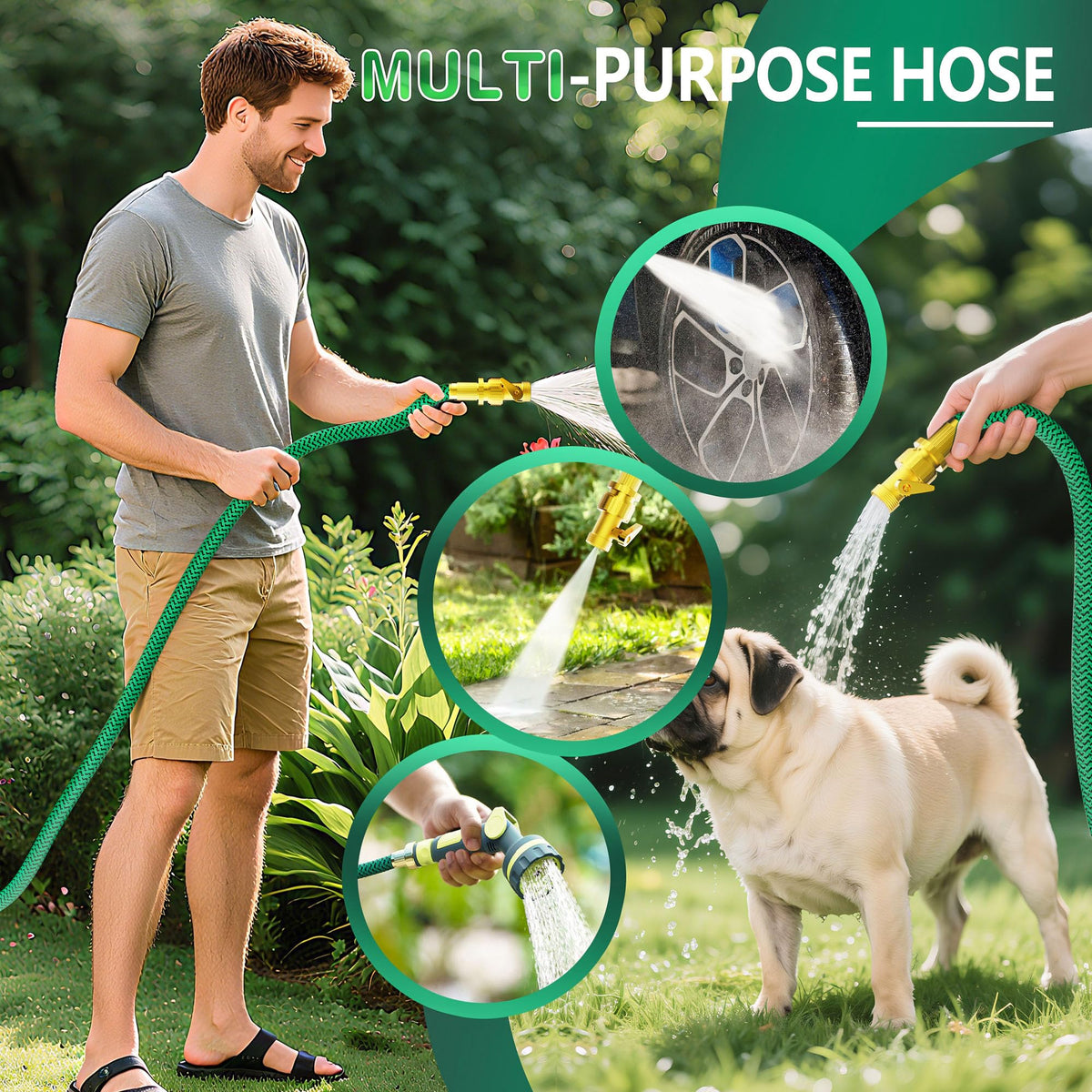 Non-Expandable Garden Hose 25ft, Flexible Water Hose with High-Density Fabric & Leak-Proof Metal Interface, Kink Resistant Wearproof Water Pipe for Gardening, Car Wash, Lawn, Yard