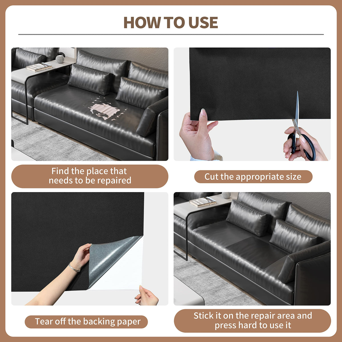 ONine Leather Repair Patch, Self-Adhesive Couch Patch, Multicolor Available Scratch Leather 16X60 Inch Peel and Stick for Sofas(Chocolate Brown)