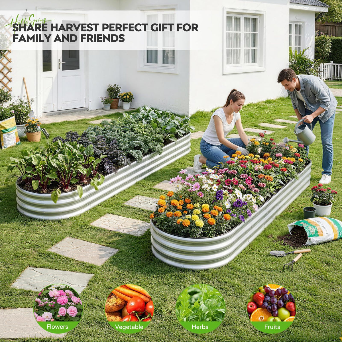 ZORMY Galvanized Raised Garden Bed 2 Pack, 8x2x1ft Oval Metal Planter Box Outdoor with Support Rods & Corner Protection, Planter Beds for Vegetables, Fruits, Flowers (Silver)