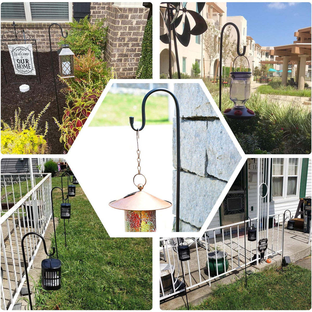 Ottsuls Bird Feeder Pole, 45 INCH Heavy Duty Shepherds Hooks for Outdoor with 5 Prong Base, Adjustable Stand Hanger for Garden Plant, Hummingbird Feeder, Lantern, Hanging Wedding Decor (2 Pack)