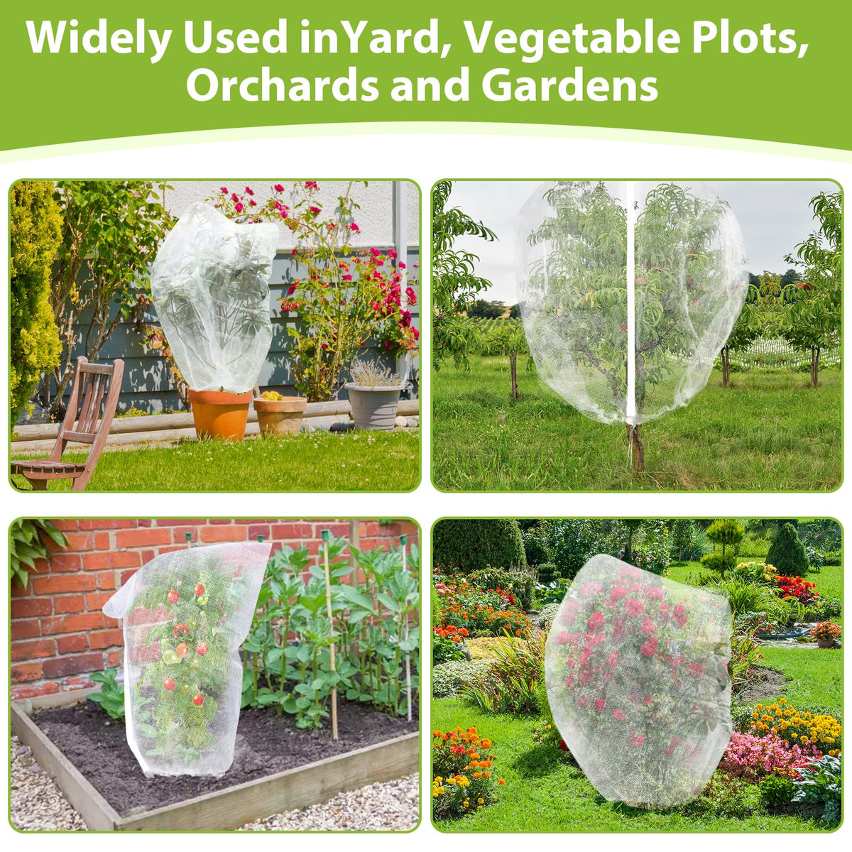 4PCS Fruit Tree Netting with Drawstring and Zipper, 2.62 * 3.28ft Blueberry Bush Netting Cover, Insect Netting for Garden, Garden Fruit Nets Protection from Anti Birds, Bugs
