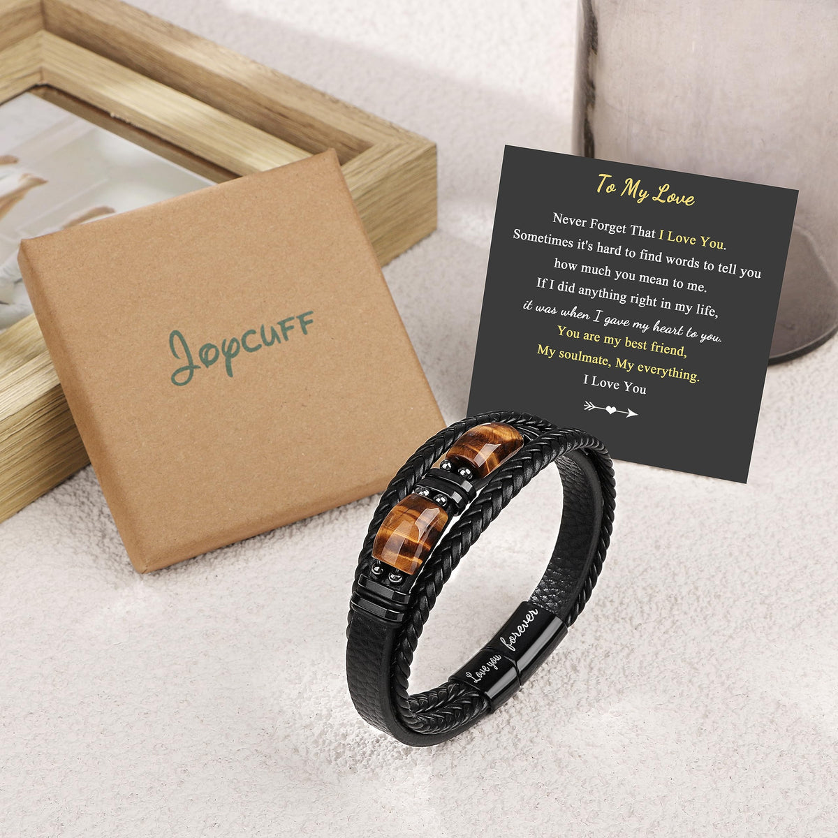 JoycuFF Gift for Boyfriend from Girlfriend to My Love Leather Bracelet for Men Love You Forever Birthday Anniversary Present Thank You Gift