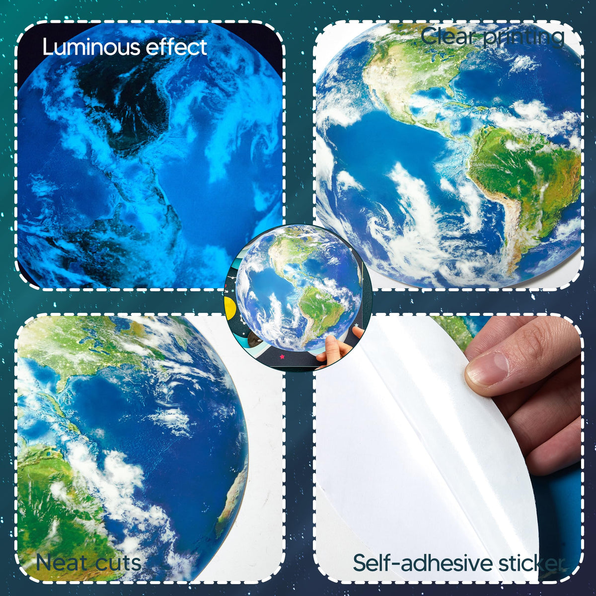 Glow in The Dark Earth for Ceiling, Luminous Planet Wall Sticker, Kids Bedroom Wall Decal, Sticky Fluorescence Earth, Gift for Boys and Girls (Blue)