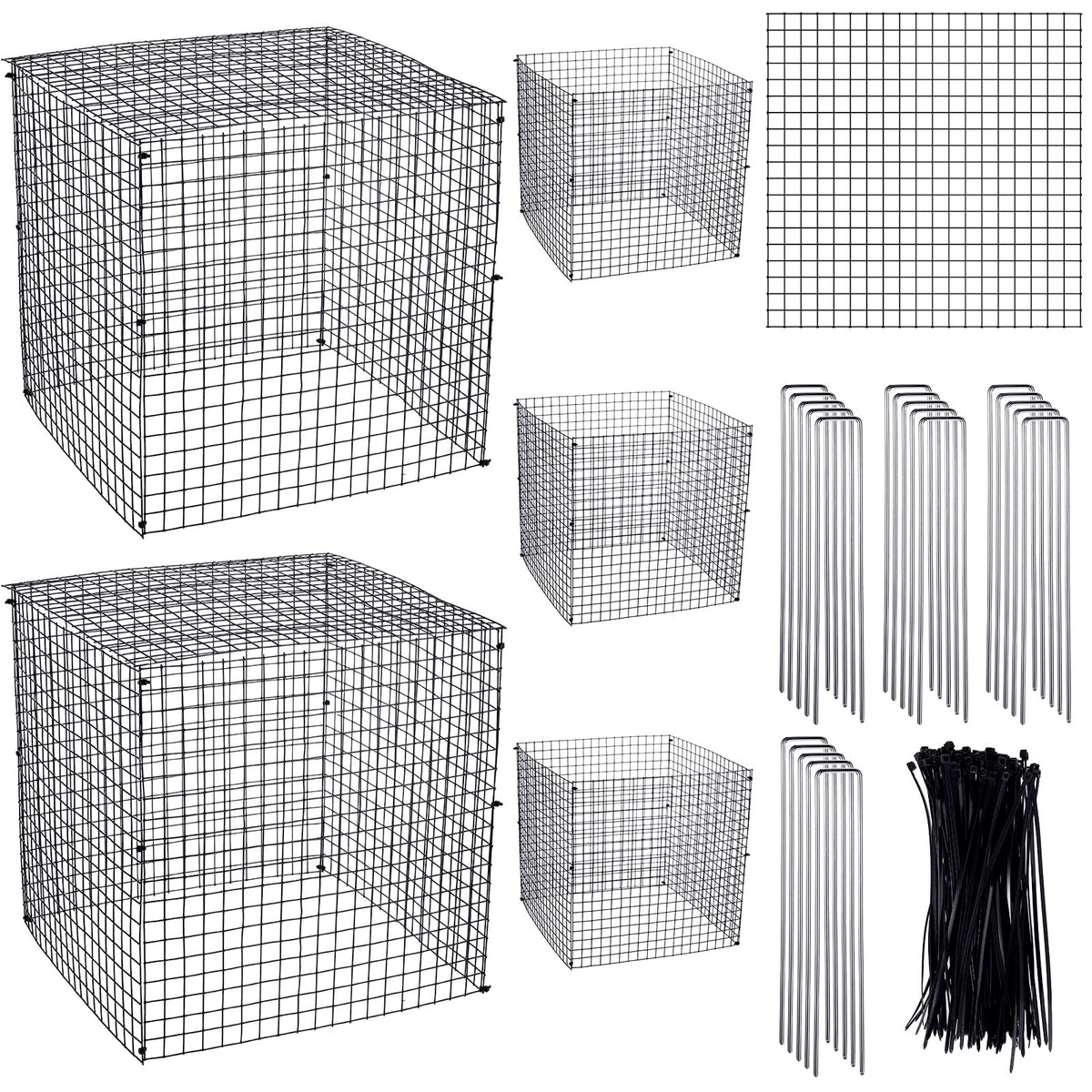 Zubebe 5 Pack Small Wire Plant Protectors Square Plant Protectors from Animals Mesh Cage Chicken Wire Cloche for Shrubs and Vegetables with Ground Stakes and Nylon Ties (12 x 12 Inch)