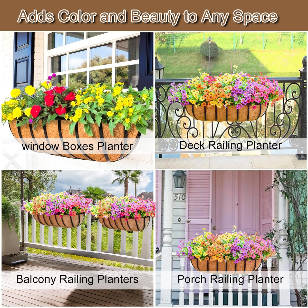 GYATSOCYG 36 Inch Window Baskets with Coconut Liner Outdoor Wall Planter for Plants Long Window Flower Box for Porch Fence Patio Outdoor(2 Pack)