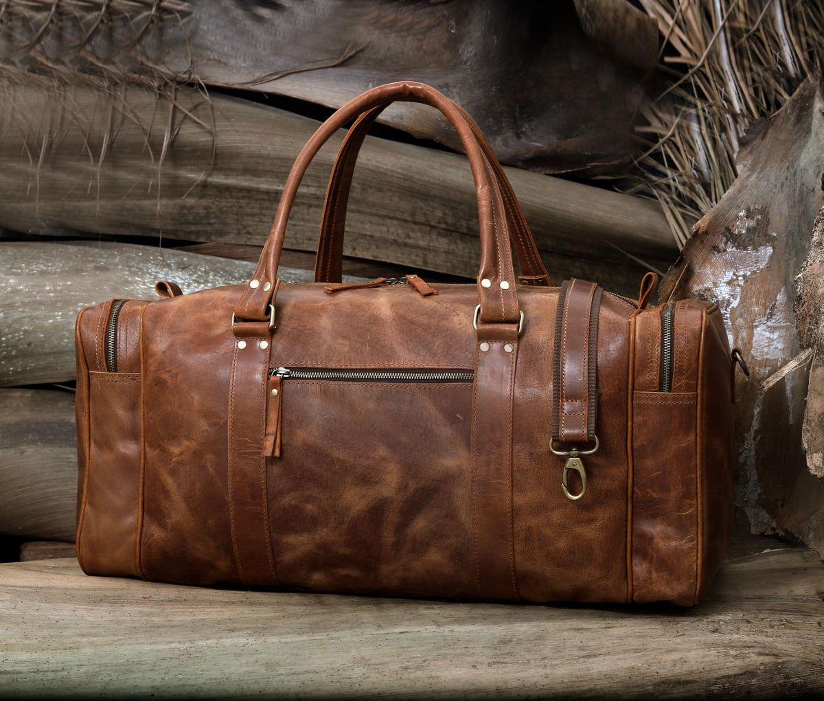 Leather Duffel Bag for Men & Women, Genuine Weekender Travel Bag, Handmade Overnight Gym Bag with Shoulder Strap, Carry-On for Business & Outdoor Travel (Asher Duffel, Light Brown, 24 Inch)