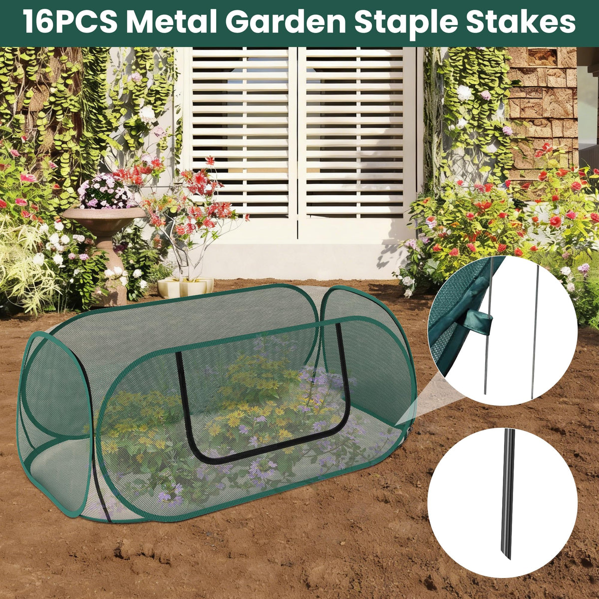 2-Pack Raised Garden Bed Covers, 45" x 22" x 17" Mesh Crop Cage, Pop-Up Plants Cover with 30% Shade Cloth for Seedlings Vegetables Fruits Flowers, Protects Against Birds Animals Pests with 16 Stakes