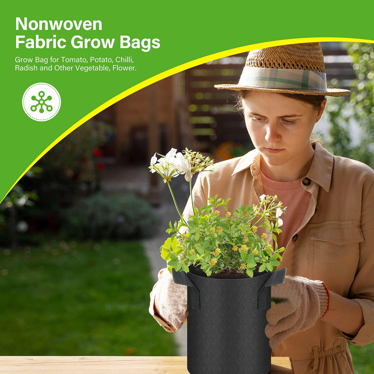HealSmart 6-Pack 1 Gallon Nonwoven Grow Bags, Aeration Fabric Pots with Handles, Suitable for Garden Fruits, Vegetables and Flowers, Black