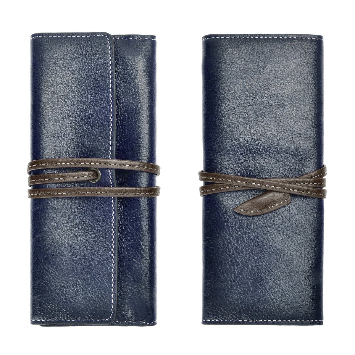 ZLYC Handmade Leather Pencil Case Soft Roll Bag Stationery Gift for Student, blue, Travel Vintage