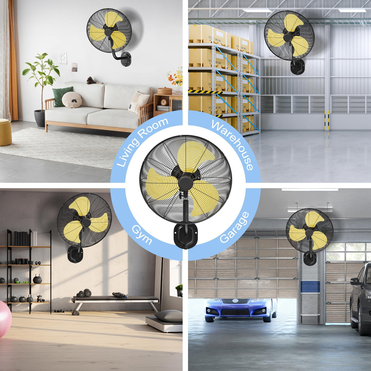 20 Inch Wall Mount Fan,7200 CFM Industrial Fan with 90° Oscillation,3 Speeds,Poweful Motor,Adjustable Tilt,High Velocity Fans for Garage,Shop,Patio,Factory,Gym,Porch,Outdoor,Indoor