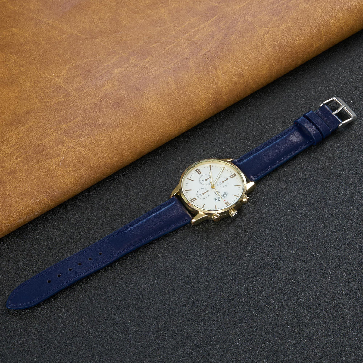 vinacreations 20mm Vintage Blue Leather Watch Band Men Quick Release Replacement Strap Soft Handmade Wristband Stainless Steel Buckle, Christmas Father's Gift for Dad Son Husband DH-204-20MM