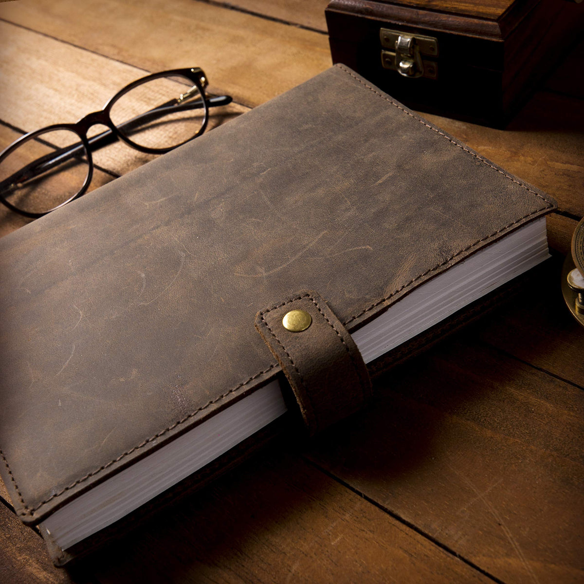 Refillable Leather Journal, Premium Lined A5 Writing Notebook Cover, Pen Holder & Card Slot, 200 Pages, 9 x 6 Inches Leather Bound Journal for Men & Women, Best Gift for Travel Diary