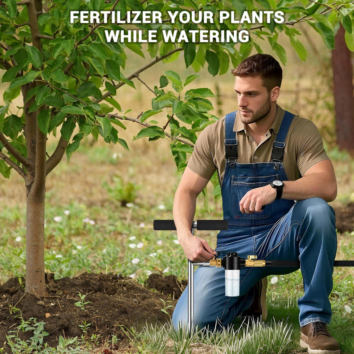 Deep Root Watering Tool for Trees Watering Spike with Fertilizer Bottle | Stainless Steel Root Feeder for Trees Irrigation System for Outdoor Garden, Plant & Shrubs Growth with Brass Valve | T-Handle