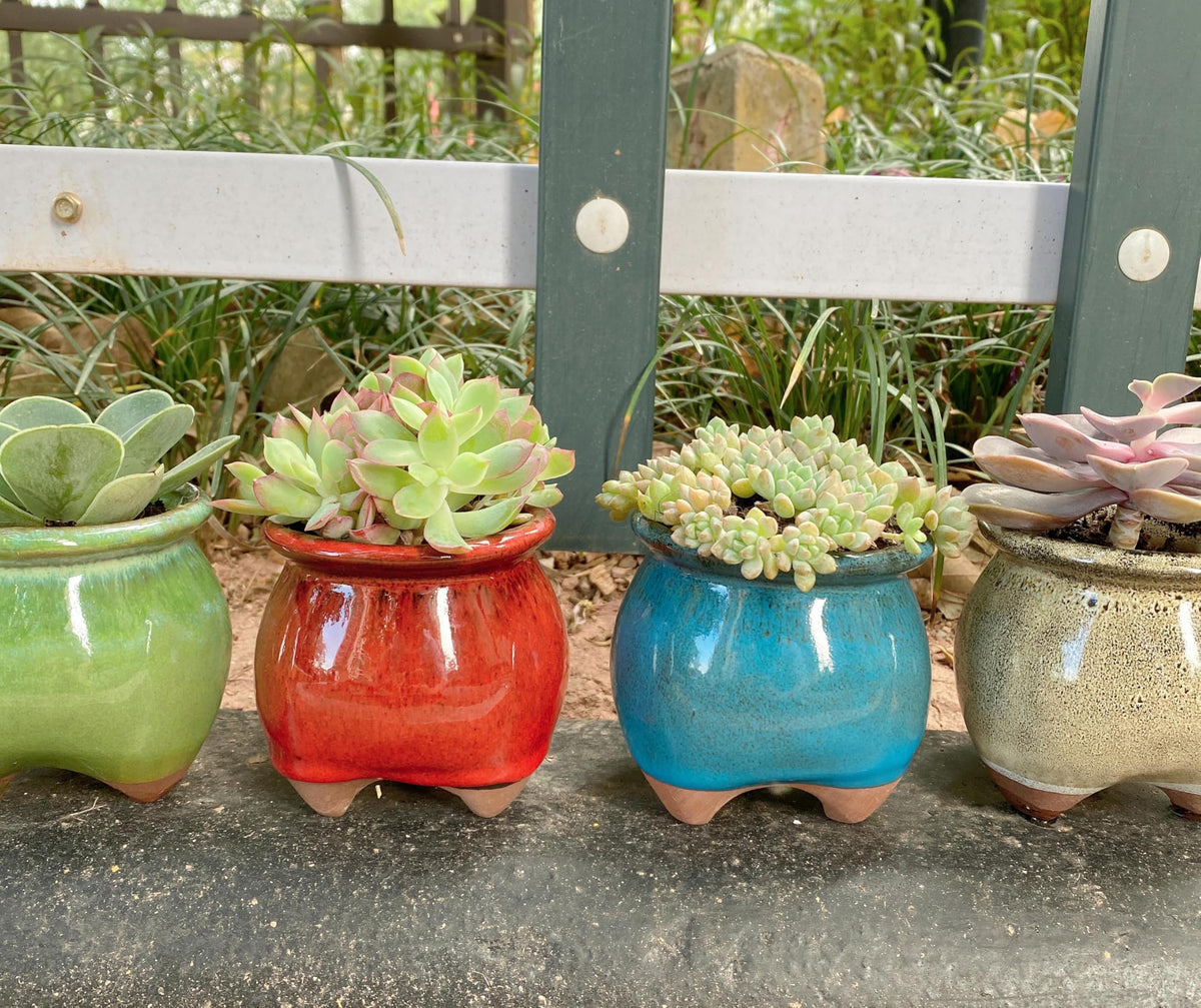 Casktcom 4PCS Handcraft Glazed Succulent Planters,Small Ceramic Succulent Pots with Drainage,Small Pots for Succulents - Mix Color Set