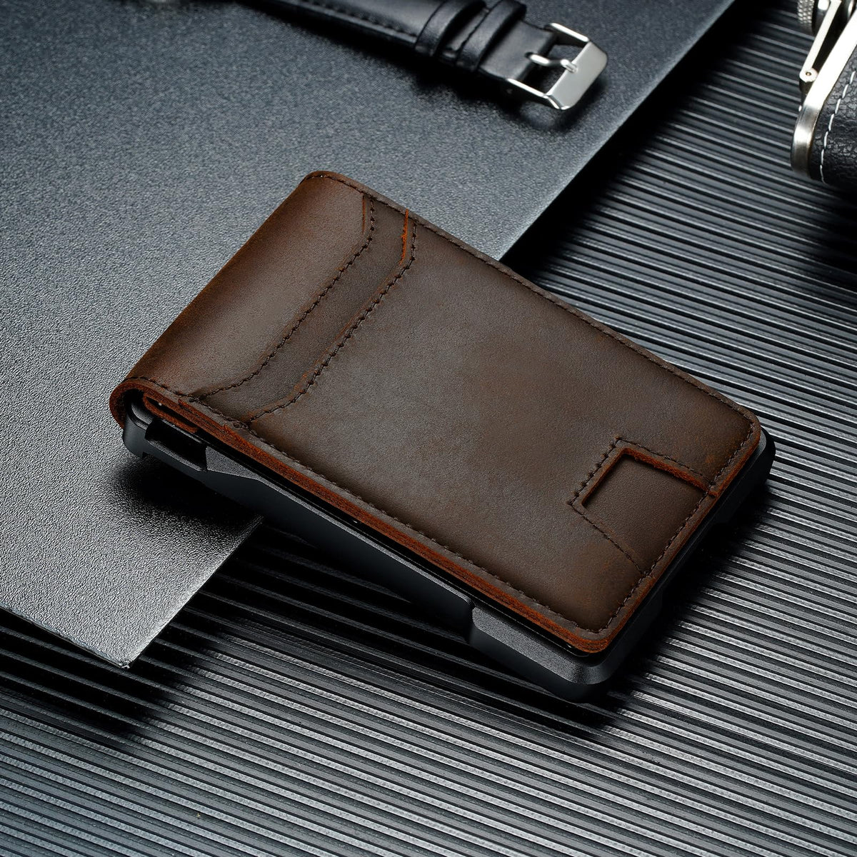 furid Genuine Leather Wallet for Men: Slim RFID Minimalist Wallets with Money Clip - Smart Pop Up Credit Card Holder for Front Pocket - Gifts for Husband Father on Birthday Anniversary