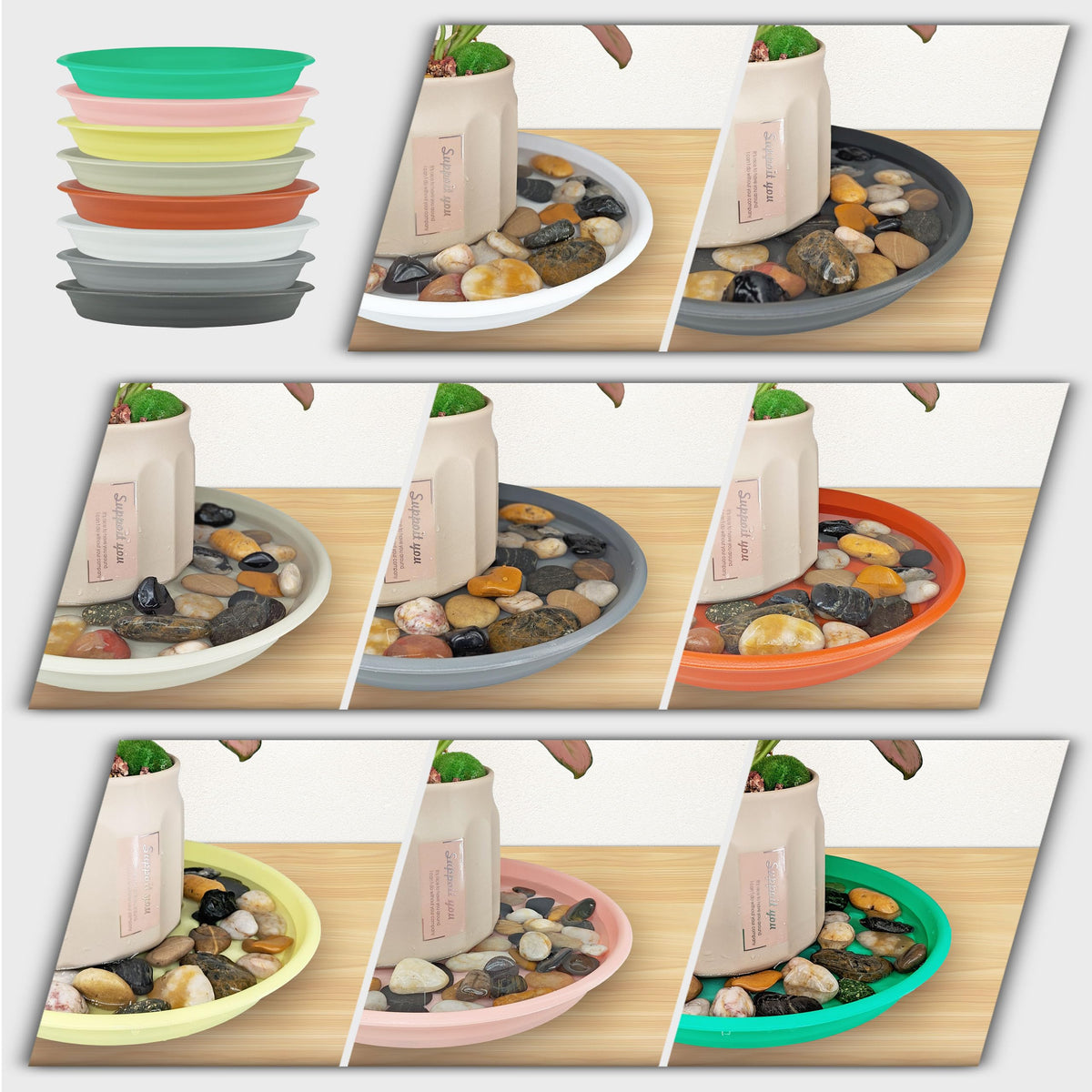 ECOESPTI 12Pcs Colourful Plant Saucer, 6 8 10 Inch Durable Plastic Plant Tray, Round Plant Pot Saucers, Drip Tray for Indoor and Outdoor Garden, Pink