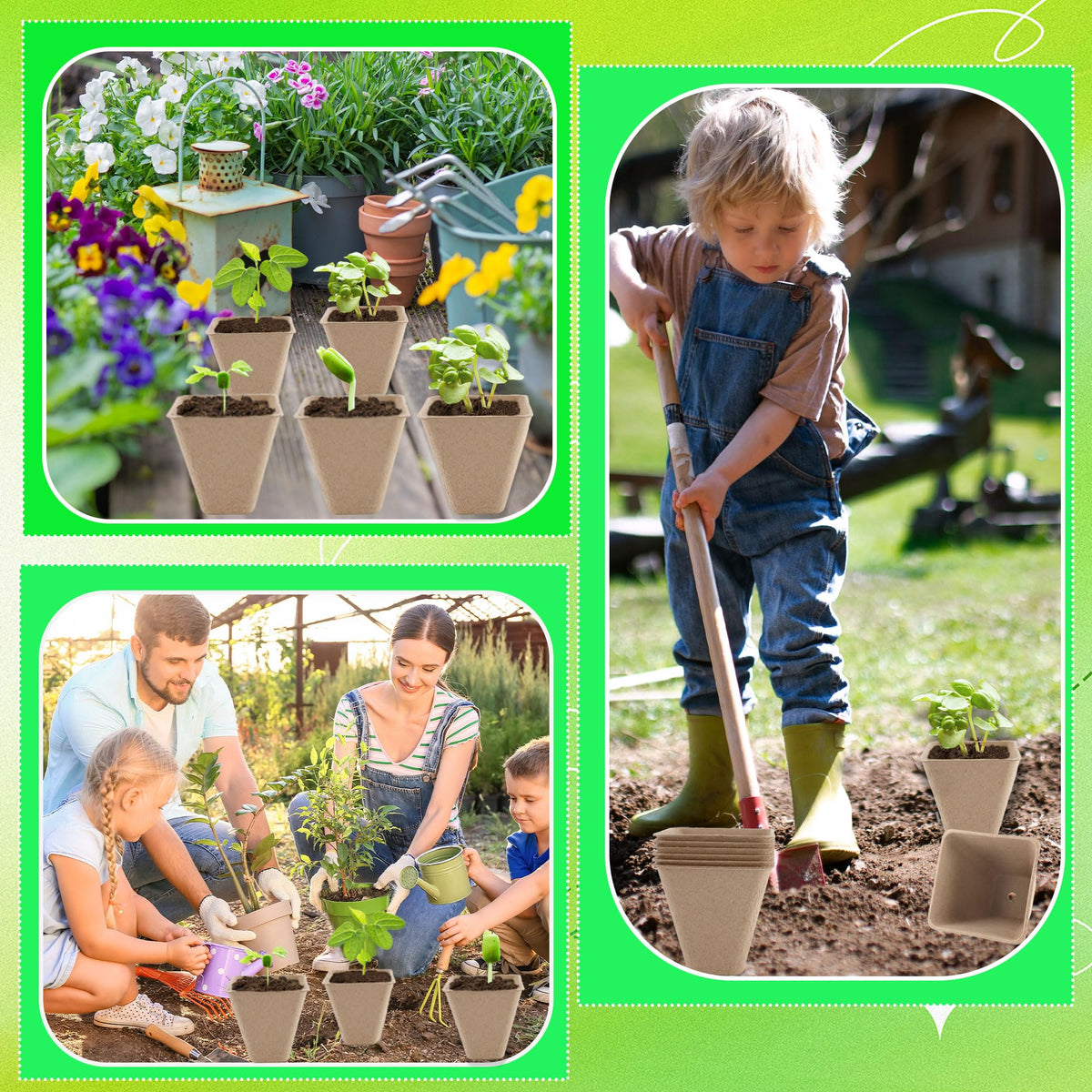 Plukeen 200 Pcs 3.15 Inches Square Seed Starting Pots Biodegradable Drainage Holes Nursery Pot Small Seed Starter Tray Bulk Garden Germination Container for Herb Seed Starter (Color Style 1)