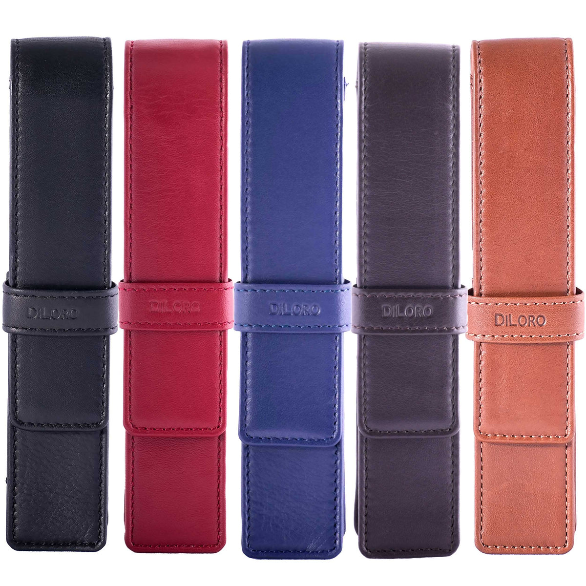 DiLoro Leather Single Pen Case Pencil Pouch Holder for One Fountain Ballpoint Rollerball Pen and Pencil (Black)
