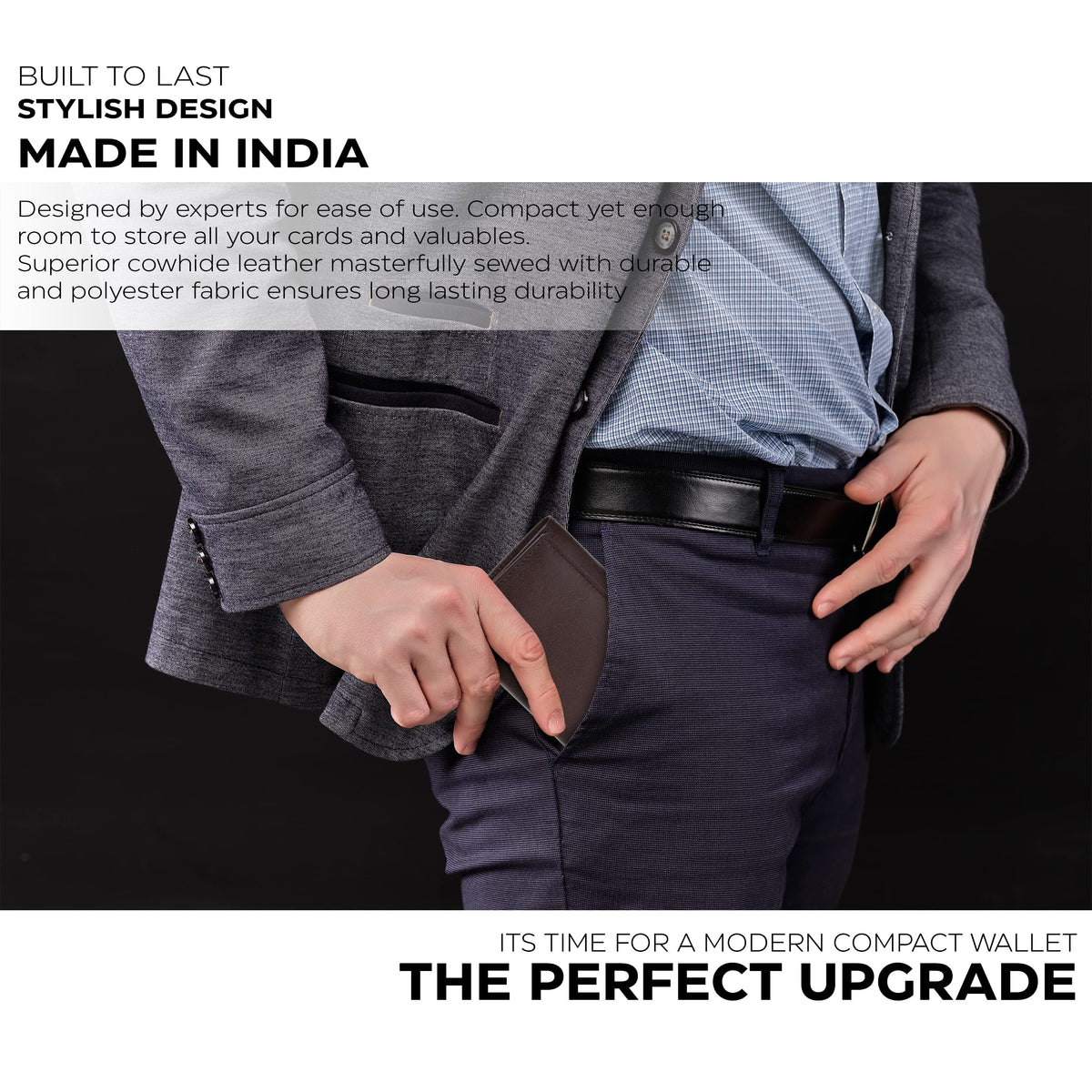 Real Leather Mens Trifold Wallet RFID Blocking Slim Minimalist Front Pocket - Thin & Stylish with ID Window in Gift Box