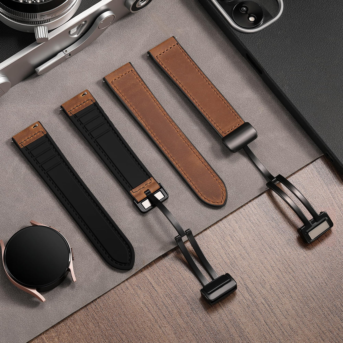 Charlam Magnetic Leather Bands Compatible with Samsung Galaxy Watch 7 Band 6 5 4 FE Active 2 40mm 44mm/Watch 6/4 Classic/Watch 5 Pro/3, 20mm Genuine Leather Straps for Samsung Watch Bands Men Women